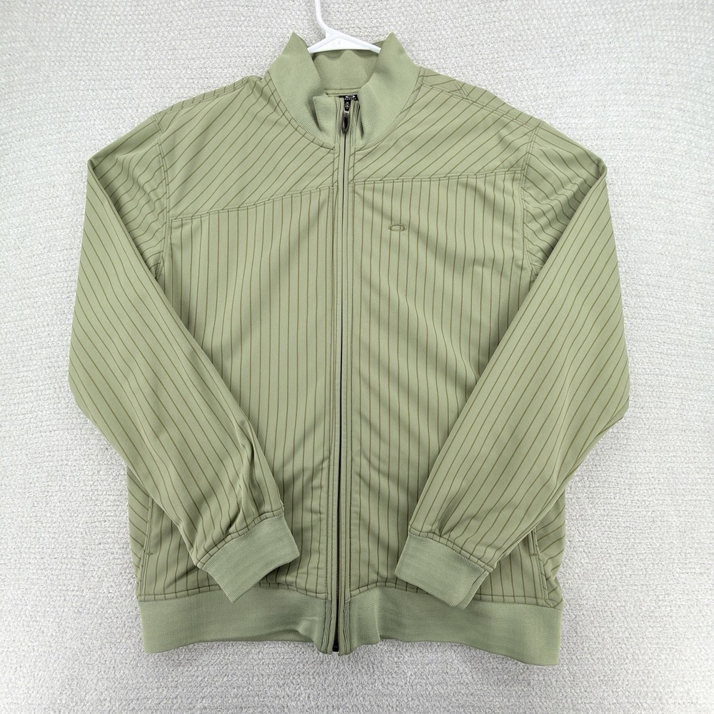 Oakley Track Jacket‎ Mens XL Olive Green Pinstripe Full Zip Athletic Golf Casual